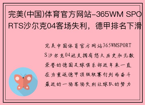 完美(中国)体育官方网站-365WM SPORTS沙尔克04客场失利，德甲排名下滑局势堪忧