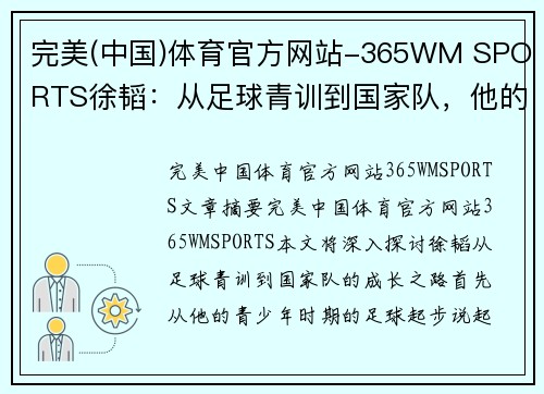 完美(中国)体育官方网站-365WM SPORTS徐韬：从足球青训到国家队，他的成长之路 - 副本