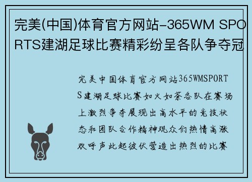 完美(中国)体育官方网站-365WM SPORTS建湖足球比赛精彩纷呈各队争夺冠军荣耀观众热情高涨