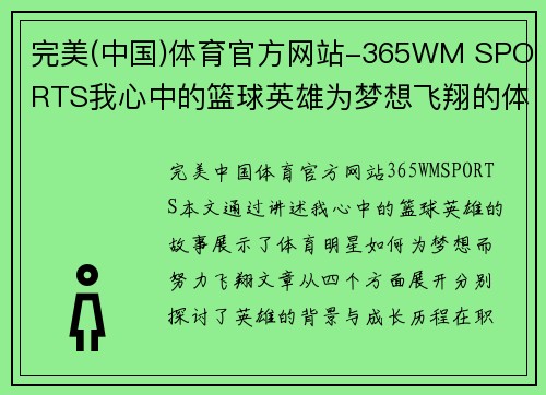 完美(中国)体育官方网站-365WM SPORTS我心中的篮球英雄为梦想飞翔的体育明星故事