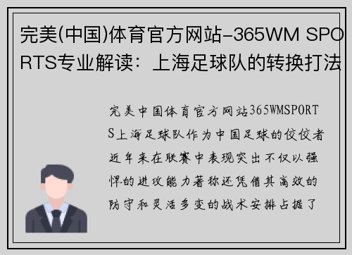 完美(中国)体育官方网站-365WM SPORTS专业解读：上海足球队的转换打法