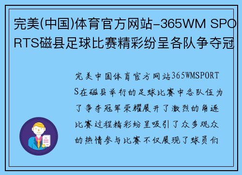 完美(中国)体育官方网站-365WM SPORTS磁县足球比赛精彩纷呈各队争夺冠军荣耀观众热情高涨