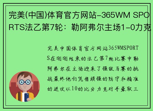 完美(中国)体育官方网站-365WM SPORTS法乙第7轮：勒阿弗尔主场1-0力克马赛，豪取3连胜