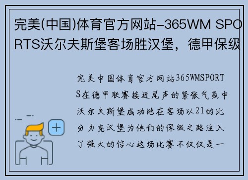 完美(中国)体育官方网站-365WM SPORTS沃尔夫斯堡客场胜汉堡，德甲保级前景渐显乐观