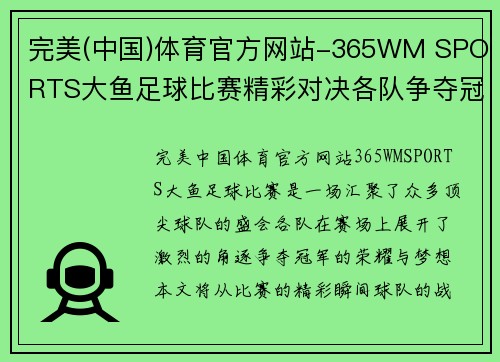 完美(中国)体育官方网站-365WM SPORTS大鱼足球比赛精彩对决各队争夺冠军荣耀与梦想