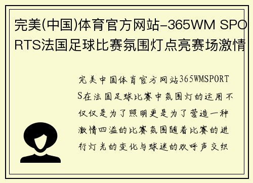 完美(中国)体育官方网站-365WM SPORTS法国足球比赛氛围灯点亮赛场激情激荡球迷心潮澎湃